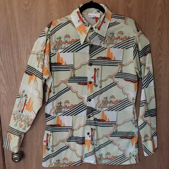 Vintage Mens Wrangler Polyester Shirt 16-16 1/2" - Picture 2 of 10